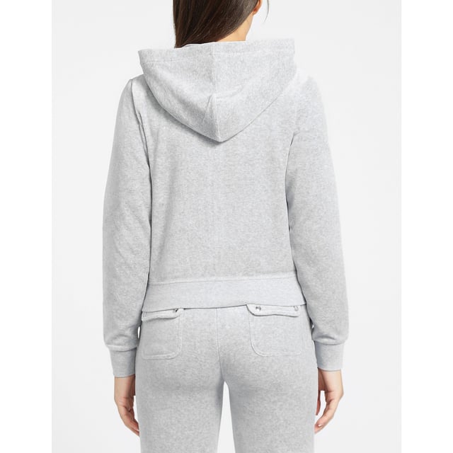 Founded in 1997  Juicy Couture are best known for their iconic track suits that were popularised in the early 2000's worn many celebrities such as Paris Hilton. The brand has made a comeback and is better than ever with more iconic styles to add to their ever growing loungewear collections. The brand presents to you this Robertson Hoodie which arrives in a grey colourway  the perfect addition to add to your luxury loungewear collection. Details: grey colourway  draw tie hood  fleece construction  ribbed cuffs and waistband  full zip fastening  split kangaroo pocket  tonal stitching  regular fit and branding to the chest to complete. For matching pants  search 504948