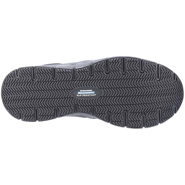 Cool sporty style and all day comfort combines in the Flex Advantage McAllen SR shoe. Smooth synthetic and mesh fabric upper in a slip on sporty casual comfort slip resistant work sneaker with stitching and overlay accents.