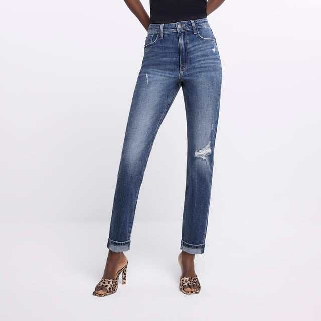 River Island Womens Mom Jeans Blue High Waist Sculpt Pants