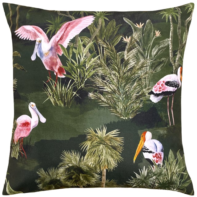 Make a statement with enchanting Platalea outdoor cushion. Featuring a scene of Spoonbills grazing in the jungle, available in two stunning colourways. Make the Platalea outdoor cushion the perfect finishing touch to your outdoor space.