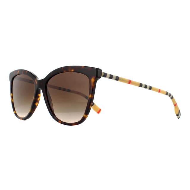 Burberry Sunglasses BE4308 385413 Dark Havana Brown Gradient have an elegant and slightly oversized square frame featuring a modern approach to their iconic check branding along the temples.