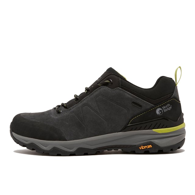 These highly breathable walking shoes are made with quality suede uppers for flexible comfort. They're extremely supportive, helping to reduce aches and pains over long distances. They're protected against wet conditions by a waterproof membrane and can handle all terrains thanks to the Vibram outsole and rubber toe counter. - Waterproof and breathable membrane - keeps out rain and puddle splashes - Suede Upper with scratch rubber toe counter to deflect debris - External heel support - cradles the foot for comfort and support - High-grip Vibram outsole - durability and performance - Ortholite insole - industry-leading comfort - Rear pull loop - Colour: Black/grey/green