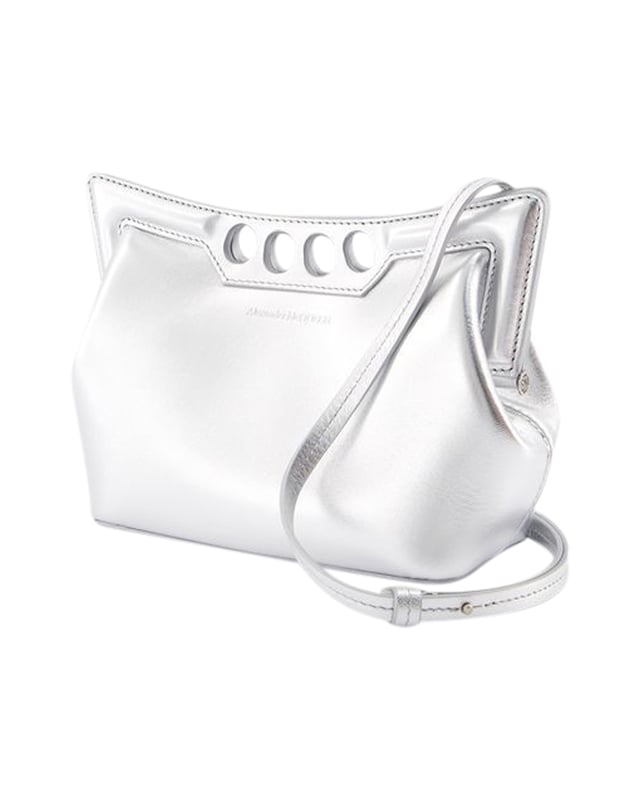 トートバッグ Alexander Mcqueen The Mini Peak Purse - Leather - Silver Alexander McQueen The Peak Mini metallic leather shoulder