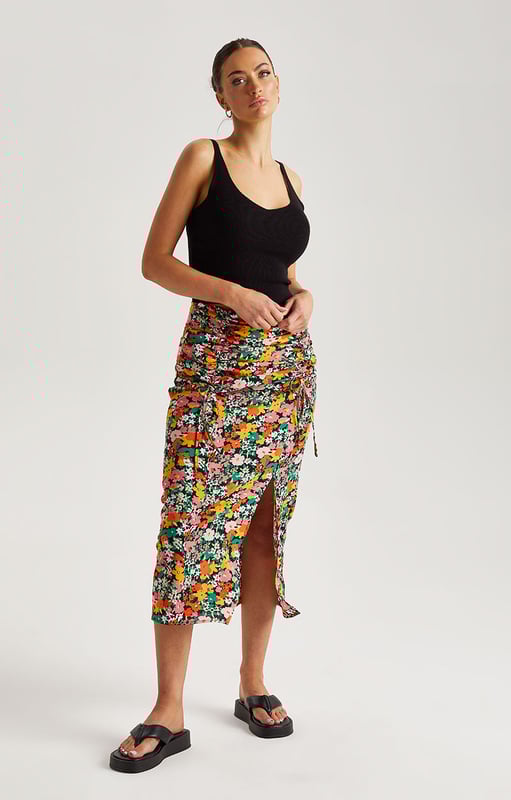 Pink ruched midi skirt outlet