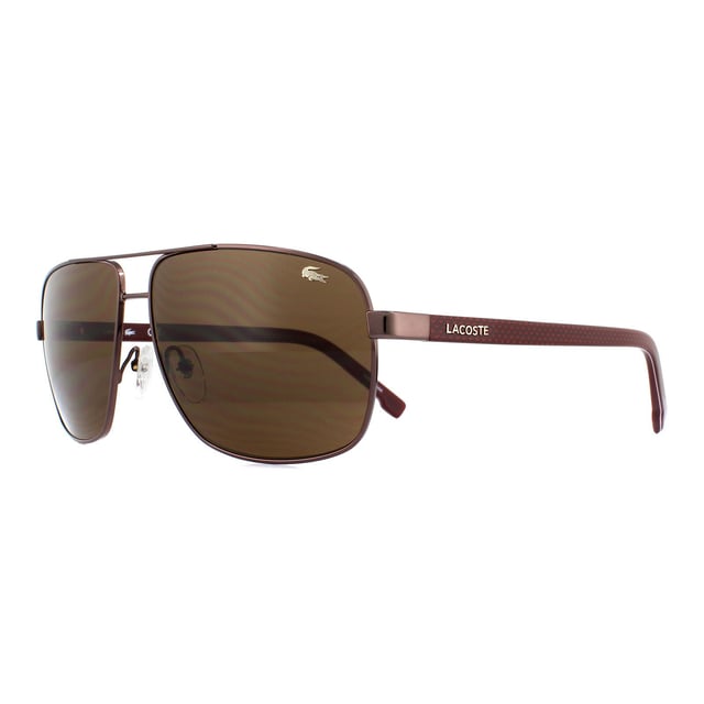 Lacoste Sunglasses L162S 210 Brown Brown Gradient are a large square aviator style for men with a metal frame front and plastic temples for added comfort. The iconic Lacoste alligator embellishes one lens corner, and the Lacoste text logo is also featured on each temple.