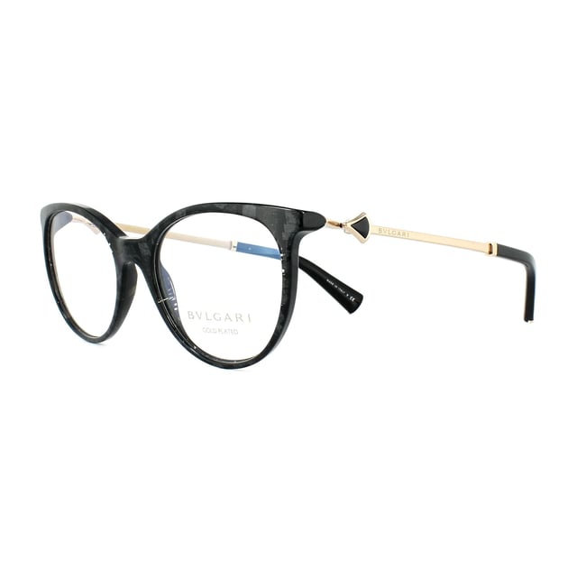 Die Brille Bvlgari 4149kb 5412 hat einen schwarzgoldenen Rahmen und ist aus Metall und Kunststoff gefertigt. Sie haben eine runde Form und sind für Frauen konzipiert.