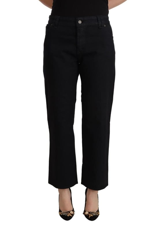 Brand: GALLIANO.\n  Material: 97% Cotton 3% Elastane.\n  Color: Black.\n  Style: High Waist Denim.\n  Closure: Zipper.\n  Logo details.