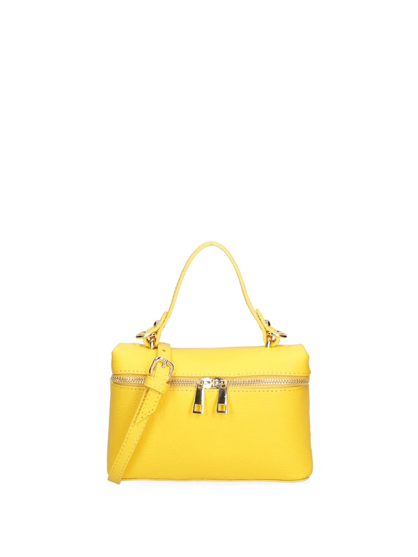 Bolso de mujer. El cierre es con cremallera. Los bolsillos internos son uno con cremallera. Los bolsillos externos están ausentes. La bandolera es ajustable y extraíble en piel. El mango es de cuero. Hay un compartimento interno. El material exterior es piel auténtica tipo dólar. Internamente está forrado en tejido 70% algodón - 30% poliéster. Medidas: 20x13x7 cm. Hecho en Italia