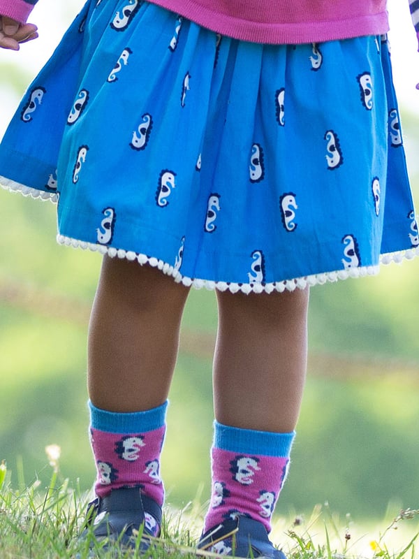 New! Our beautiful seahorse print is used to create this wonderful, stand-out skirt that combines comfort and style to a tee. Combine it with one of our fab tops such as our seahorse jumper to make an extra special outfit for the season. If you love this, you will also love our seahorse stripe dress!