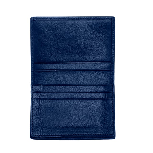 Length: 75mm; Width: 107mm; Height: 19mm; Material: Genuine Leather; Color: Blue; Pockets: 1; Card Holders: 4; Bi-Fold: Yes; RFID Blocking: Yes