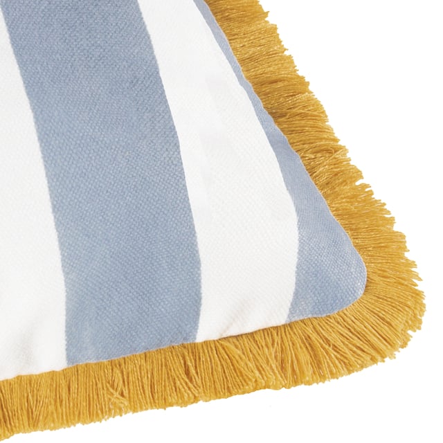 Elevate your living space with the Marais Cosmos Floral Printed Cushion, where the elegance of nature meets contemporary design. Delicate hand-painted florals, set against a striking striped backdrop, create a harmonious blend of pattern and texture that exudes modern charm. Finished with a soft chenille fabric and a refined fringed trim, this cushion delivers both visual appeal and tactile luxury. Versatile yet distinctive, it’s the perfect accent to enhance a modern country interior while showcasing your love for prints and the natural world. Add it to a sofa, armchair or bed to make a stylish, inviting statement.