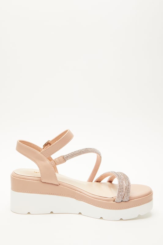 Pink Faux Leather Diamante Wedges