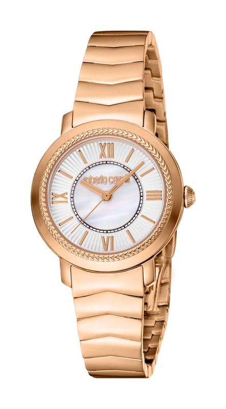 RC5L056M0075 Roberto Cavalli 4894626219290 Reloj de cuarzo para mujer de acero inoxidable plata y madreperla blanca, acero inoxidable 5 ATM, 30 mm