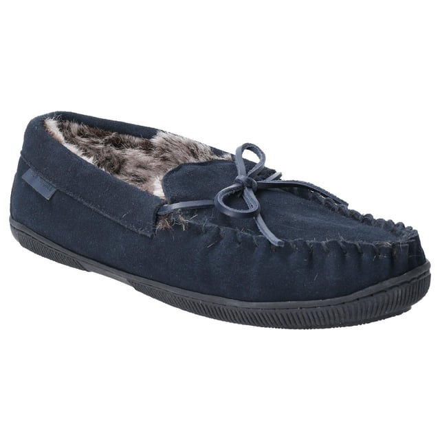 Hush Puppies Mens Ace Slip On Leather Slipper (Navy) Real suede upper. Faux fur lining and sock. Soft, flexible, hard wearing indoor/outdoor sole. Memory foam comfort sock. Gift boxed.