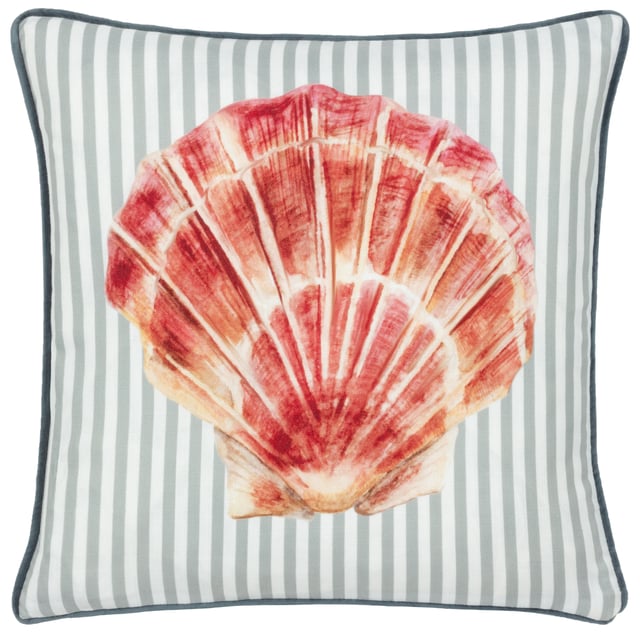 Salcombe is a beautiful nautical collection inspired by deep-sea creatures, with a modern twist to elevate any interior like never before. Meticulously crafted, the phenomenal hand-painted watercolour print detail on the Salcombe Scallop cushion makes it almost life-like, is surrounded by muted grey-blue stripes, and is finished with a complementing velvet piped edge to add a contemporary feel to this sophisticated design. Size:43 x 43cm