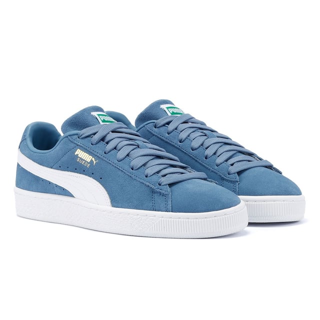 Sneaker with suede upper, breathable mesh sockliner, and durable rubber sole for added traction.