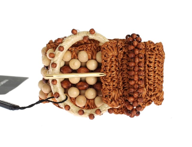 Merk: Dolce & Gabbana Model: Geweven raffia en houten ronde kralen brede tailleriem Kleur: Bruin en beige Materiaal: 55% Viscose 45% Hout Logo details Made in Italy Breedte: 6cm