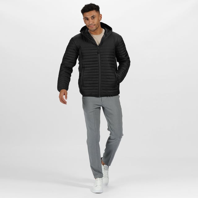 Material: 100% Recycled Polyester. Lining Material: 100% Recycled Polyester. Fabric: Cire Finish, Vinyl. 70gsm. Design: Quilted. Compressible, Embroidered Detail, PFC Free, Recycled, Thermo-Guard, Water Repellent. Neckline: Hooded. Sleeve-Type: Long-Sleeved. Cuff: Stretch Binding. Hood Features: Stretch Binding. Pockets: 2 Lower Pockets, Zip. Fastening: Full Zip. Hem: Stretch Binding.
