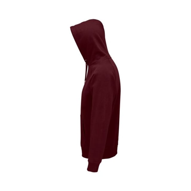 Material: 80% Bio-Baumwolle, 20% recyceltes Polyester. Stoff: Gebürstetes Rückenfleece. 280gsm. Design: Einfarbig. Eigenschaften der Kapuze: Kordelzug, gefüttert. Saum: Elastisch. Halbmondförmige Rückenpasse, Metallösen, Größenetikett ohne Markennamen. Stoff-Technologie: OCS-Zertifizierung. Manschette: Gummizug. Ausschnitt: Kapuze, verschweißt. Ärmel-Typ: Langärmelig, Raglan. Taschen: Beuteltasche. Verschluss: Überziehen.