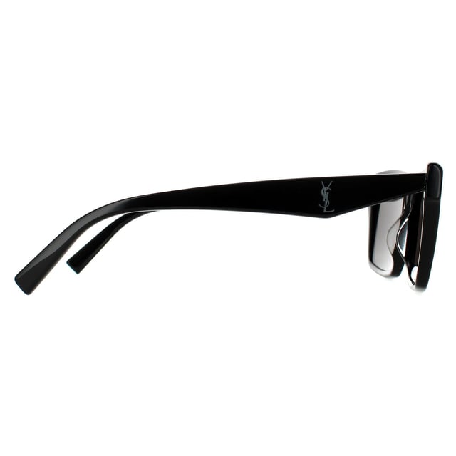 Saint Laurent Rectangle Unisex Shiny Black Dark Grey Sunglasses Saint Laurent are a statement bold design with Mongram YSL logo on the winged temples and a strong top frame for a contemporary fashionable look.