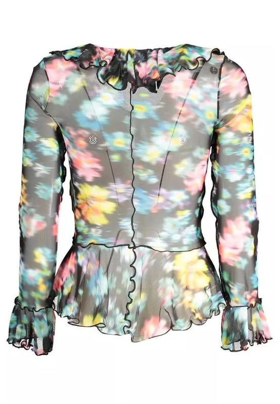 Tops y camiseta de poliéster negro  
Diseño de mangas largas  
Elegante escote en V  
Detalles en contraste  
Adorno con logo  
Perfecto para mujeres  
Material: 96% poliéster, 4% elastano
