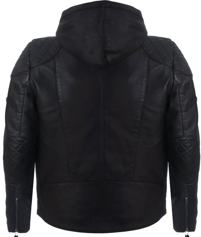 A classic biker jacket that oozes cool. Crafted with a supple Lambskin Nappa leather this jacket is given a high-fashion twist with an adjustable leather hood. Ultra-cool, wear this versatile layer that features quilted shoulders with everything for instant street-style appeal. 
