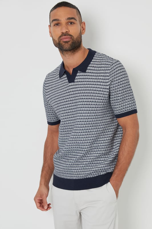 Complete your capsule wardrobe with this striped trophy neck textured knitted polo shirt from Threadbare. Cut in a regular fit, with short sleeves, this polo shirt has a ribbed trophy neck collar and is in an all-over textured stitch knit. With ribbed cuffs and a ribbed hem, and finished with a Threadbare metal tab above the hem for coveted brand recognition. Team with jeans, chinos or shorts for a laidback luxe look that's perfect for smart casual outings and everyday wear.
