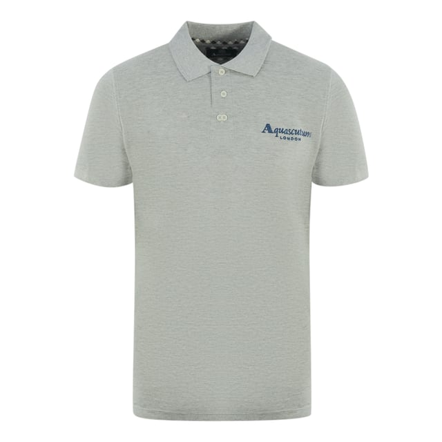 Aquascutum London 1851 Grey Polo Shirt. Experience classic style with this timeless Aquascutum Brand Logo Grey Polo Shirt. Crafted with premium fabrics and featuring the signature brand logo, this shirt is a wardrobe essential for any style-conscious individual. Look and feel your best in timeless elegance with this polo shirt.. Embroidered Branding On Left Chest, Large Printed Branding On The Back, Aquascutum London 1851 Grey Polo Shirt. 100% Cotton, Regular Fit, Fits True To Size, Branded Logo Centre Back, Button Closure, Union Jack Logo. Check Detail Under The Button Fasten, Short Sleeve, Collar Neck. Style Code: P01423 94