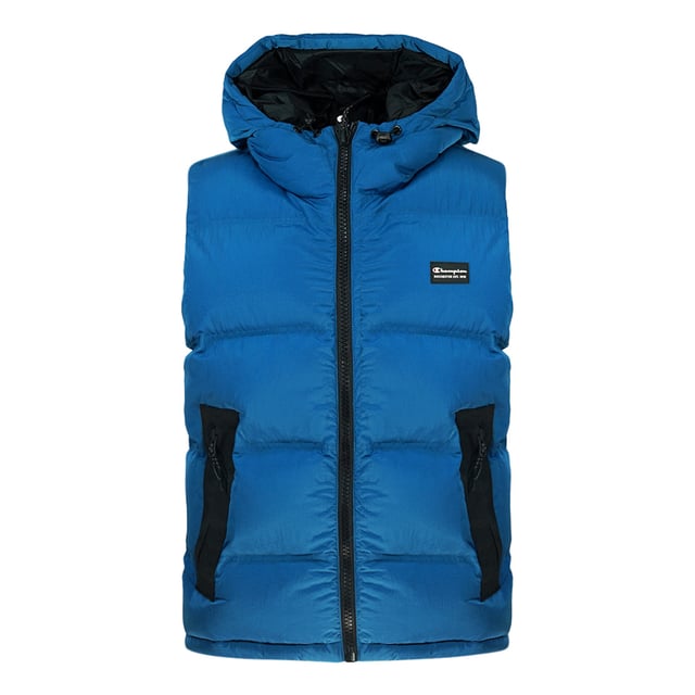 Champion Block Logo Bright Blue Hooded Vest Jacket. Champion Blue Jacket. Branded Logo On Sleeve. 100% Polyamide. Zip Closure, Elasticated Cuff and Hem. Product Code - 214917 BS092