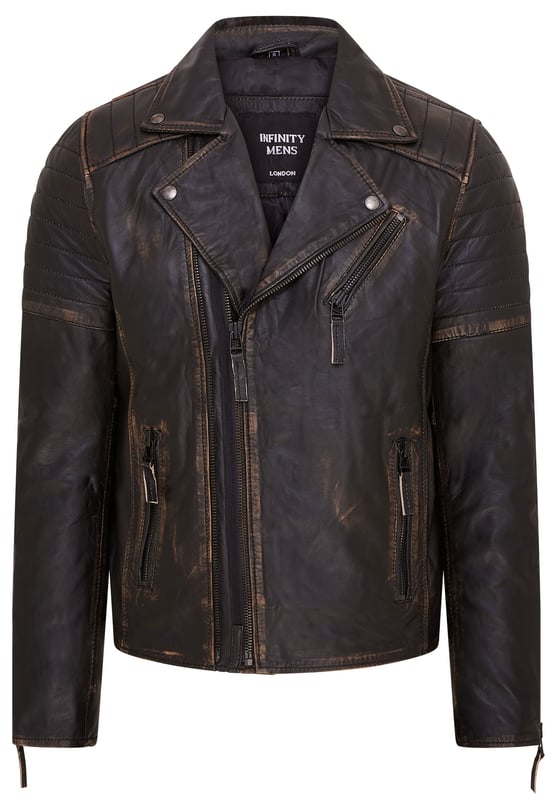 The centrepiece of a timeless look, this jacket is crafted with full grain nappa leather to achieve a slim fit stylish biker silhouette. Eye catching additions to this piece include ribbed detailing on the shoulders and a traditional wide collar. The front of the jacket is accented with a double zip and features a slanted zip pocket across the breast as well as a further two zip pockets. This jacket comes in a range of colours to suit a variety of tastes, allowing all to find their ideal style in this classic Brando style piece.

• 100% premium ultra-soft nappa leather.
• Slanted zip breast pocket • Double zip front, tagged for ease of use
• Wide notch stud fastened lapels
• Pockets integrated into the jacket lining
• Ribbed detailing on the shoulders
• Stylish zipped cuffs