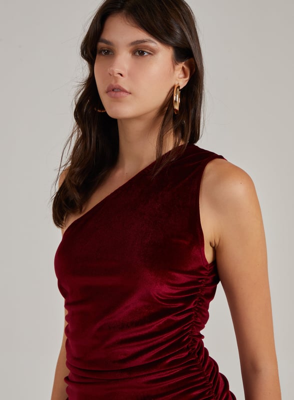 Ruched One Shoulder Midi Dress Dark Blue