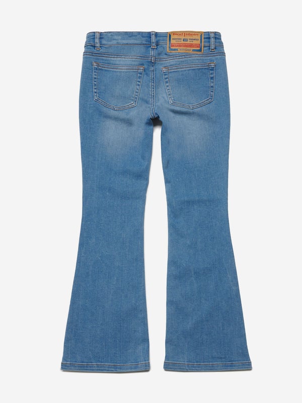 Diesel envision stunning innovative properties in their sleek silhouettes. These girls jeans embody the label's rebellious spirit by experimenting with bold, distinctive styles. Crafted in a bootcut style with a low waist and higher back coverage. This classic slim jean with a bohemian attitude hugs the body from the hips to the knees. Crafted from JoggJeans¬Æ fabric for the utmost comfort. They are in a clean light blue finish, enriched with a super-stonewashed treatment, broken details, frayed hems and contrasting-colour stitching. 65% Cotton, 30% Polyester, 5% Elastane