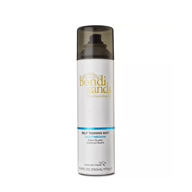 About The Product:Bondi Sands Self Tanning Mist in Light/Medium gives a streak-free tan. This lightweight mist is enriched with aloe vera and infused with the scent of fresh coconut. Treat your skin to radiant, long lasting, natural golden glow.Australian Made. Cruelty Free. Vegan.Suitable For:Those with a light-medium complexion and time poor tanners.To Use:Apply with an Application Mitt.
