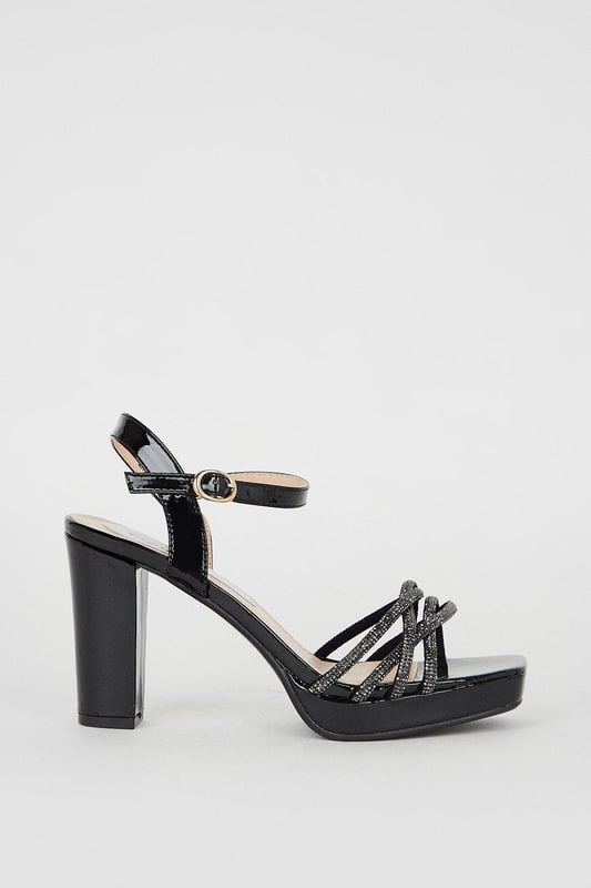 Black diamante platform heels best sale
