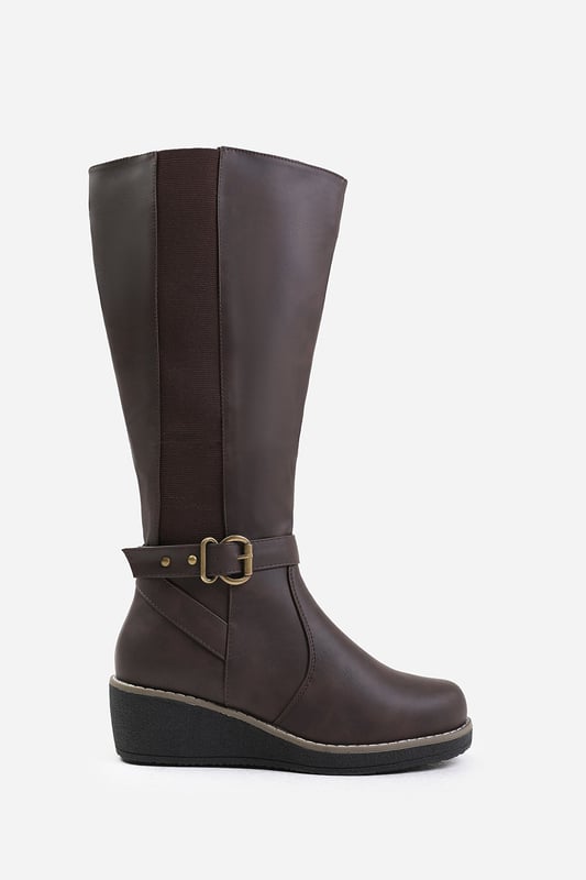 Wide calf wedge heel boots top