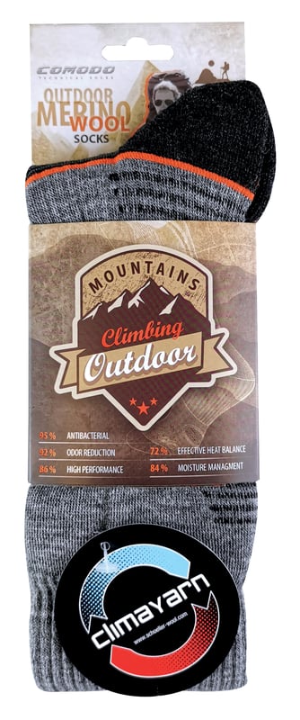 Comodo 1 Pack Performance Hiker Climacontrol SocksComodo have been providing high-quality socks for men and women since 1996. They sell a range of socks for hiking, cycling, hunting, skiing, and other outdoor events.Whether you're new to long walks or an experienced trekker, these climacontrol socks have a comfortable and lighweight feel to them. There is added support to the arch of these socks to provide that extra level of comfort and ease.These socks have the ultimate protection when you need it the most, with Polycolon fibres to absorb water and maintain performance by keeping the feet dry. These socks are available in sizes 3-11 UK and suitable for both, men and women. They are made from 50% Merino Wool, 20% Polycolon, 15% Polyamide, 10% Polypropylene, 5% Elastane. They are machine washable at 30. Extra Product Details  - Sizes 3-11 UK - 1 Pair - Outdoor socks - Merino wool socks - Machine Washable - Moisture Wicking - Quick Drying
