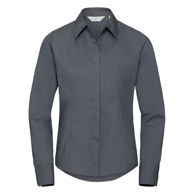One of the great classic shirt fabrics, combining elegance with durability and wearer comfort. Smart and stylish fitted shirt design in a fine poplin fabric. Concealed placket. Stylish yoke design. Darts on bust front hem and back panel for fitted shape. Decorative top stitch on darts. Modern rounded 2 button cuffs. Rounded hem. The elegant lightweight fabric is especially suited for finer embroideries. Also available in mens sizes, code 924M. Weight: 110- 115g/m². Fabric: 65% Polyester, 35% Cotton. XS (30-32: To Fit (ins), 8: Dress Size). S (32-34: To Fit (ins), 10: Dress Size). M (34-36: To Fit (ins), 12: Dress Size). L (36-38: To Fit (ins), 14: Dress Size). XL (38-41: To Fit (ins), 16: Dress Size). 2XL (41-44: To Fit (ins), 18: Dress Size). 3XL (44-47: To Fit (ins), 20: Dress Size). 4XL (47-51: To Fit (ins), 22: Dress Size). RUSSELL COLLECTION - a variety of Mens and Womens corporatewear in a wide range of styles, colours and sizes.