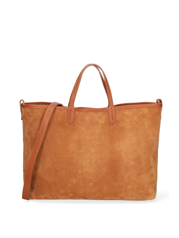 Bolso bandolera para mujer. El cierre es con botón magnético. Los bolsillos internos son uno con cremallera y otro abierto. Los bolsillos externos están ausentes. La bandolera es ajustable y extraíble en piel. El mango es de piel. Hay un compartimento interno. El material exterior es ante auténtico. Internamente está forrado en tejido 70% algodón - 30% poliéster. Medidas: 40x30x13 cm. Hecho en Italia