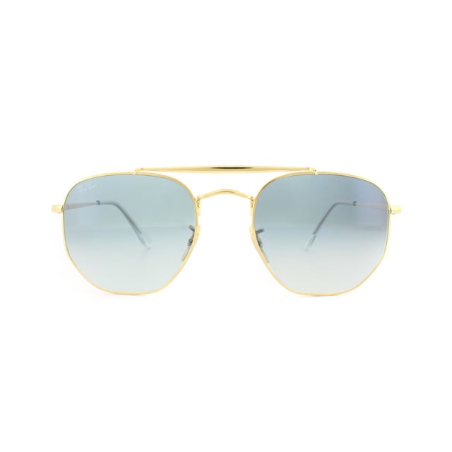 Las gafas de sol Ray-Ban Marshal 3648 001 / 3F Gold Light Blue Gradient son una versión única del estilo Aviator con montura hexagonal redondeada que aporta nuevos ángulos y un look contemporáneo a la moda. El doble puente añade más encanto y estilo y las patillas planas rematan la montura a la perfección.