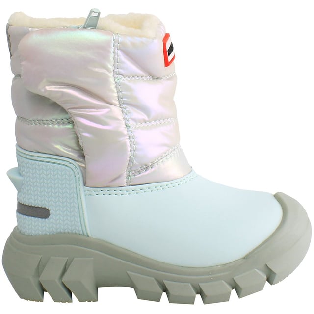 Insulated and Warm:  Snow boots are typically designed to keep feet warm in cold and snowy conditions. They often feature insulation to provide thermal protection during winter activities.

Waterproof Construction:  Hunter boots are known for their waterproof design. This is crucial for snow boots, as it helps keep feet dry and protected from snow and slush.

Durable Material:  Hunter boots are commonly made from high-quality materials, providing durability and resistance to the harsh conditions of snow and ice.

Traction Outsole:  Snow boots usually feature a specialized outsole designed for traction on slippery surfaces. This is essential for providing stability and preventing slips and falls on icy or snowy terrain.

Adjustable Fit:  Some snow boots come with features like adjustable straps, laces, or closures to ensure a secure and customizable fit. This is practical for accommodating different foot sizes and shapes.

Color and Design:  The mention of "Nebula Kids Blue" suggests a blue color with a potentially unique design. Hunter often introduces stylish and vibrant designs in their products.

Comfortable Lining:  Snow boots commonly have a comfortable and insulating lining to keep feet cozy in cold temperatures.

Brand Logo and Details:  Hunter products often feature the brand logo and distinctive details that signify their quality and authenticity.