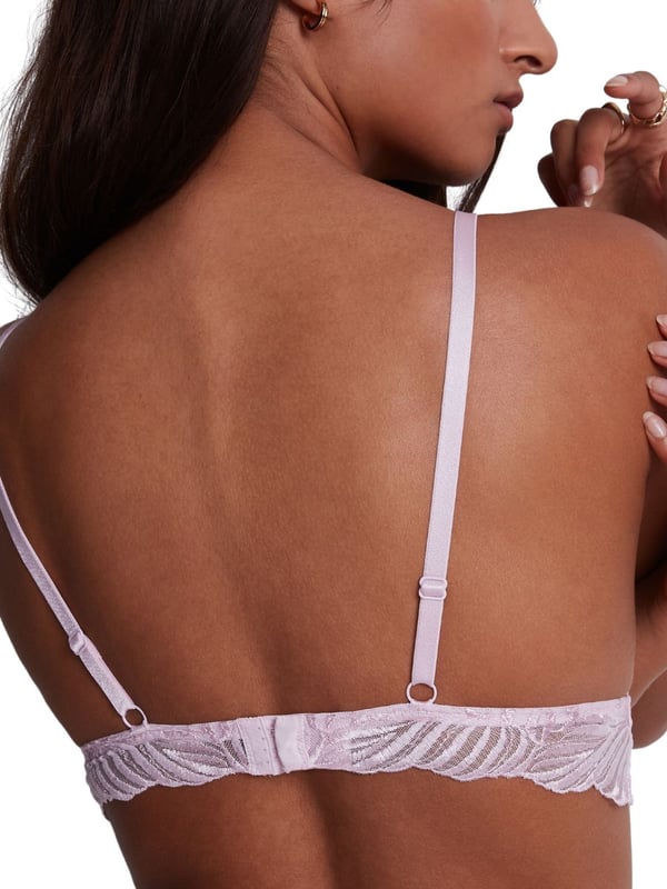 Aubade Paradis Exotique Triangle Bra. With sheer fabrics and floral embroidery. The product is recommended for hand wash only.