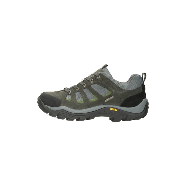 Upper: Durable, Mesh, Suede. Lining: Mesh. Midsole: Cushioned, Phylon. Outsole: Vibram, Waterproof. 5 Eyelets. Fabric Technology: Breathable, IsoDry. Reinforced Heel, Reinforced Toe. Flat Heel. Cut: Low Cut. Design: Contrast, Logo, Text. Toe Style: Round. Fastening: Lace Up. Fit: Wide.