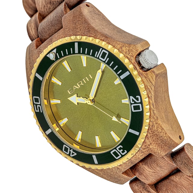 Eco-Friendly Sustainable Wood Case; Quality Japanese Quartz Movement; Non-Glare Scratch-Resistant Mineral Crystal; Logo-Engraved Wood Caseback; Eco-Friendly Sustainable Wood Bracelet; Logo-Engraved Stainless Steel Jewelry Clasp; Luminous Hands; 45mm Diameter; Splash Resistant; Due to Seasons and Aging of Wood  colors may be Darker or Lighter than pictured.;