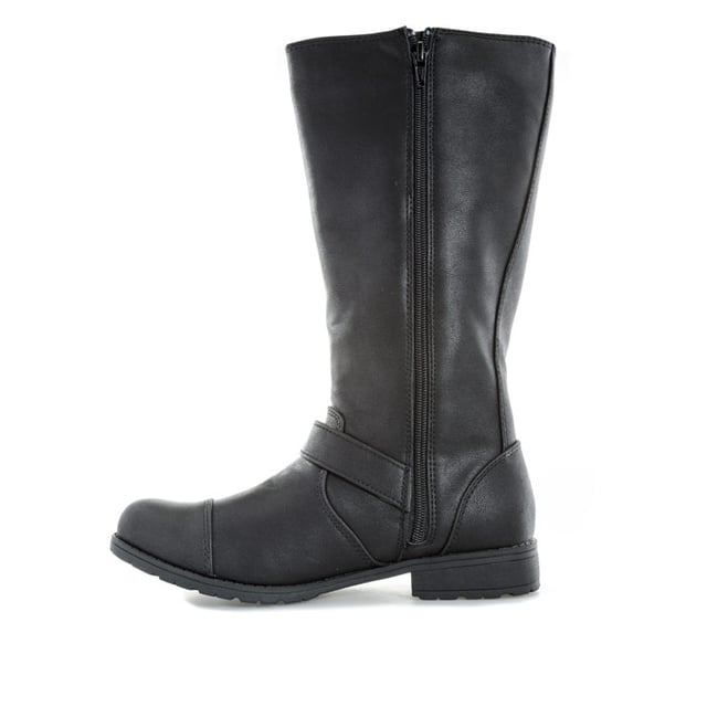 Womens Rocket Dog Berry Lewis Boots in black.<BR><BR>- Faux leather mid-calf biker boots.<BR>- Round toe.<BR>- Inner zip fastening.<BR>- Decorative buckled strap detail to sides.<BR>- Toe cap.<BR>- Comfortable textile lining.<BR>- Chunky low heel.<BR>- Treaded sole.<BR>- Embroidered Rocket Dog logo to side.<BR>- Heel height 0.8in (2cm) approximately.<BR>- Boot height 12.4in (31.5cm) approximately.<BR>- Synthetic upper  Textile lining  Synthetic sole.     <BR>- Ref: BERRYLS<BR><BR>Measurements are intended for guidance only.