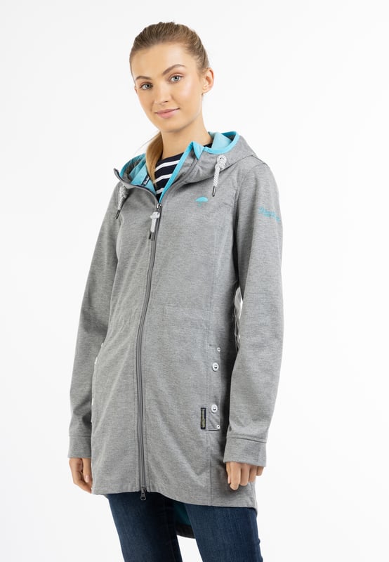 Futter: kein Futter/no lining, Füllung: keine Füllung,  Beschichtung: 100% Thermo-Polyurethan  Ein leichtes, dünnes Jersey-Material auf der Außenseite, volle Funktion in der Innenseite. Dafür sorgt eine Thermo-Polyurethan beschichtete Zwischenschicht, die die Innenseite warm und trocken hält. Ein weiterer Pluspunkt ist die sportliche Longform, die mit einem innen liegenden, elastischen Zugband auf Taille gezogen werden kann. Praktische Elemente wie die Kapuze mit Tunnelzug und Kordel, die Seitentaschen mit Druckknöpfen sowie der 2-Wege-Reißverschluss ergänzen das funktionale Design. Mit dieser Übergangsjacke sind Sie bei allen Aktivitäten an der frischen Luft bestens geschützt.  Funktionsjacke