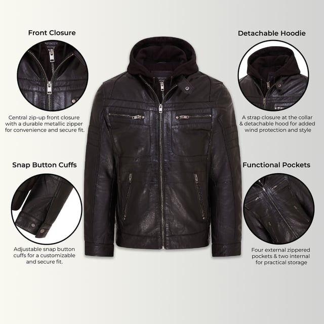 Una actualización moderna de la clásica chaqueta de motociclista, esta pieza combina estilo y funcionalidad. Confeccionada en cuero Nappa ultra suave, presenta detalles acolchados en los hombros y la parte superior del pecho para una apariencia elegante y contemporánea. Diseñada con versatilidad en mente, viene con un forro polar extraíble y una capucha ajustable, lo que la hace adecuada para todas las estaciones. Con cuatro bolsillos exteriores con cremallera para un almacenamiento seguro y dos bolsillos interiores adicionales, esta chaqueta es práctica y elegante. Ya sea para una salida informal o para usar en capas para el clima más frío, es fácil ver por qué esta chaqueta es una de las favoritas actuales. 100% cuero Nappa ultra suave de primera calidad Forro polar extraíble y capucha ajustable para usar en todas las estaciones Detalles acolchados en los hombros y la parte superior del pecho para un estilo adicional Cuatro bolsillos exteriores con cremallera para un almacenamiento seguro Dos bolsillos interiores para mayor comodidad Versión elegante y moderna de la clásica chaqueta de motociclista
