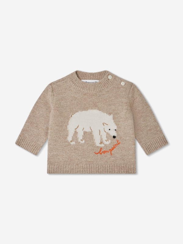 Introducing the luxurious Baby Boys Almire Jumper in Beige by Bonpoint, your must-have for AW2024. This finely crafted piece encapsulates elegance and comfort in an ivory hue, perfect for any stylish baby boy. Key features include: Exquisite Knit: Carefully woven to ensure both warmth and breathability.   Timeless colour: Ivory for versatile style across seasons.   Premium Comfort: Ultra-soft fabric gentle on delicate skin.   Designer Touch: Signature Bonpoint quality and design.Elevate his wardrobe with this essential Almire Jumper. Order today!