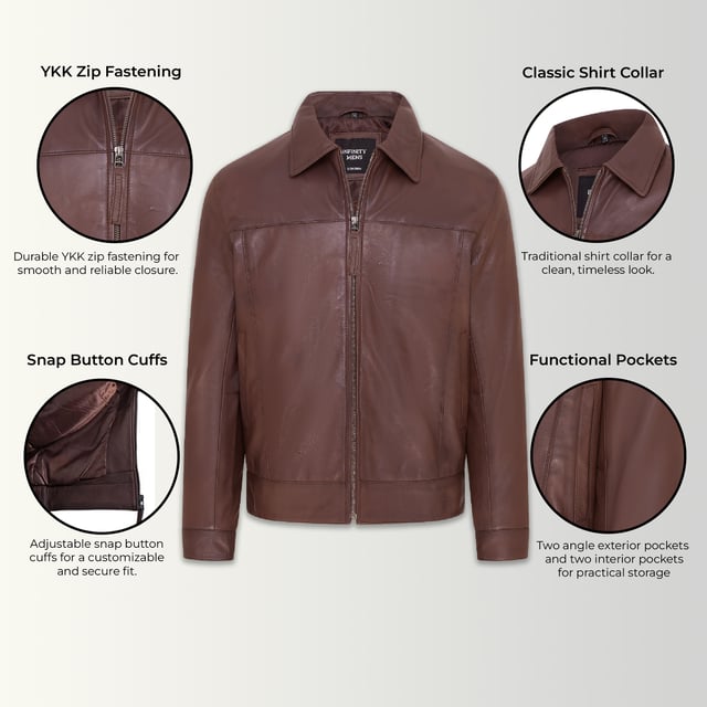 Dit Harrington jack is een tijdloos design dat doet denken aan het bikertijdperk uit de jaren 50. We hebben een klassieke overhemdkraag en twee handzakken in de taille voor een strakke en klassieke look. Verkrijgbaar in zwart, bruin en diep kastanjebruin, dit jack kan worden gecombineerd met verschillende outfits en is de perfecte keuze voor een avondje uit. Met een eersteklas satijnen binnenkant en een liefdevol vervaardigd nappaleren lichaam, is dit comfortabele Harrington een bewijs van het feit dat ondanks een scala aan mode en smaken, sommige stukken gewoon gemaakt zijn om niet te missen in je garderobe. • 100% eersteklas ultrazacht nappaleer. • Twee schuine taillezakken • Klassieke overhemdkraag • Zakken geïntegreerd in de voering van het jack • YKK-ritssluiting