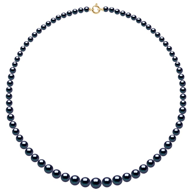 Necklace Row "Princess"falling -Real Cultured Freshwater Pearls Round from 12 to 6 mm - COLOR BLACK "TAHITIAN STYLE" - Sea Ring Clasp PRESTIGE Yellow Gold 750 
- Length 55 cm- Delivered with Certificate of Authenticity and International Guarantee - MADE IN FRANCE