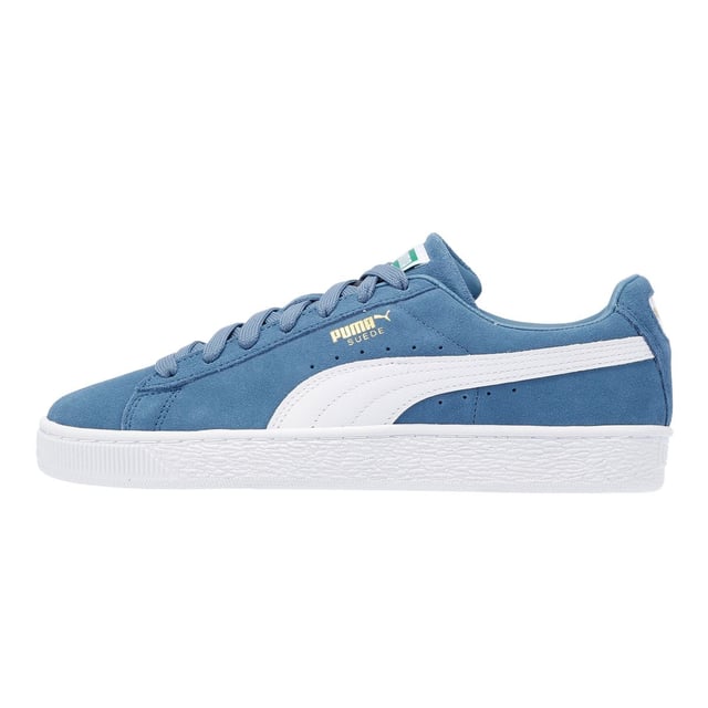Sneaker with suede upper, breathable mesh sockliner, and durable rubber sole for added traction.